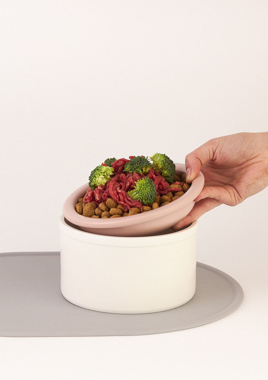 Dog Bowl Set - White & Pink