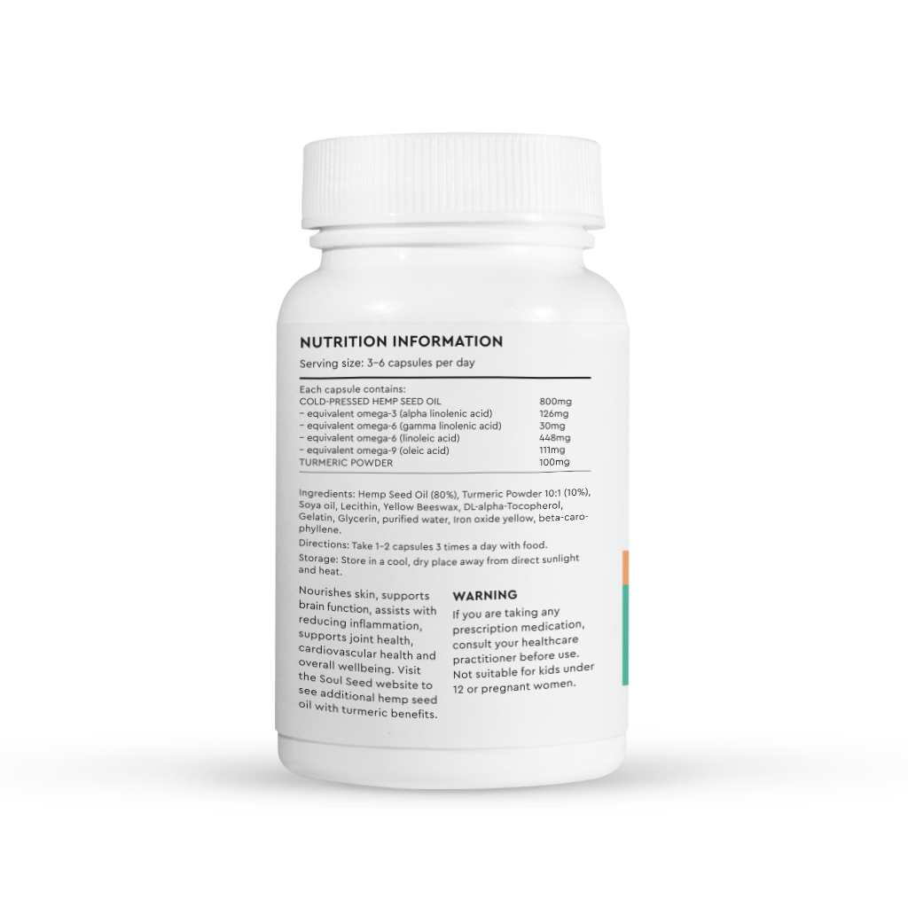Hemp Seed Oil w Turmeric Capsules - 120Caps