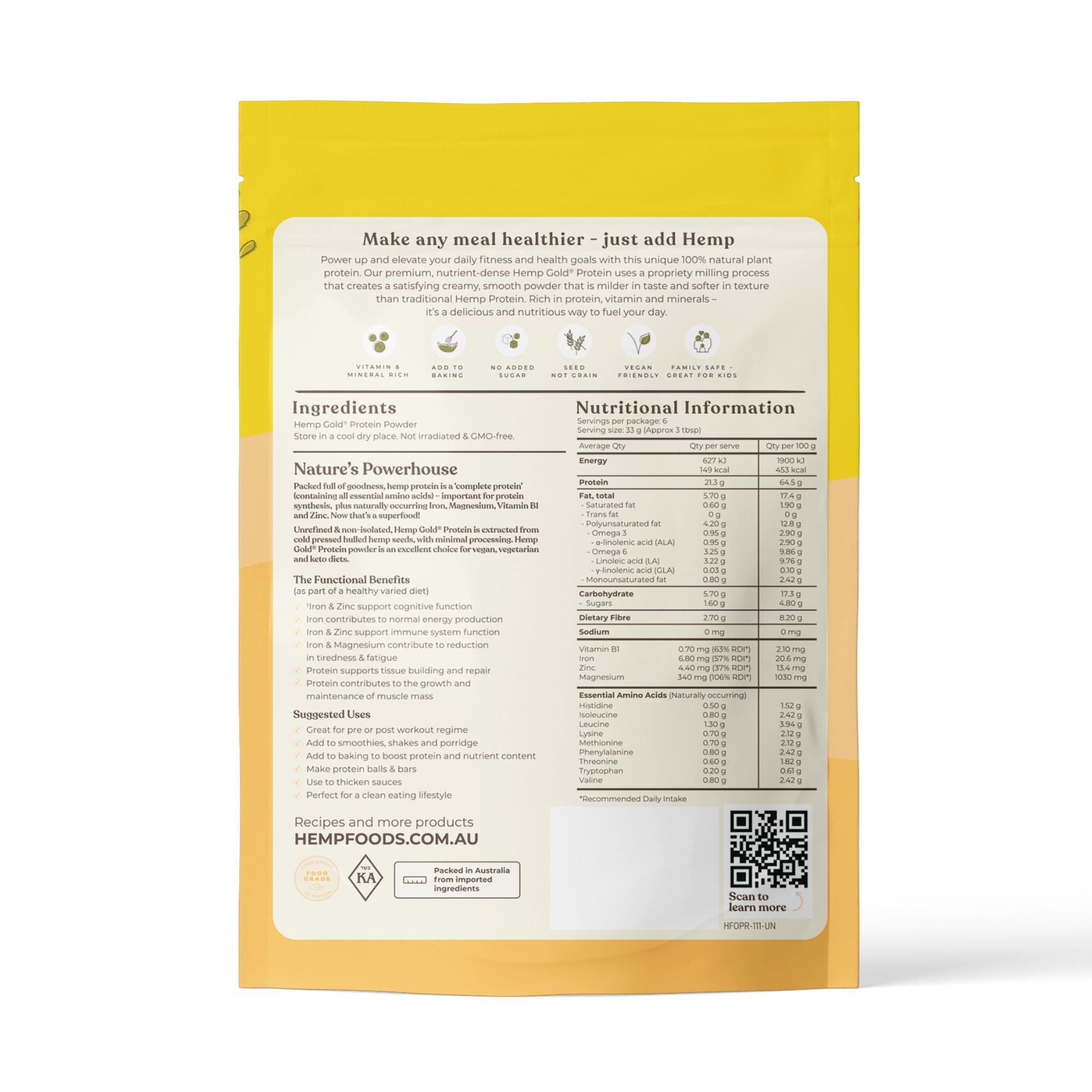 Organic Hemp Gold Protein Powder - 6 x 210g Pouch