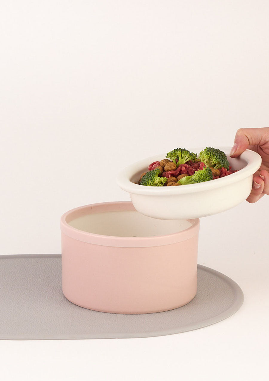 Dog Bowl Set - Pink & White