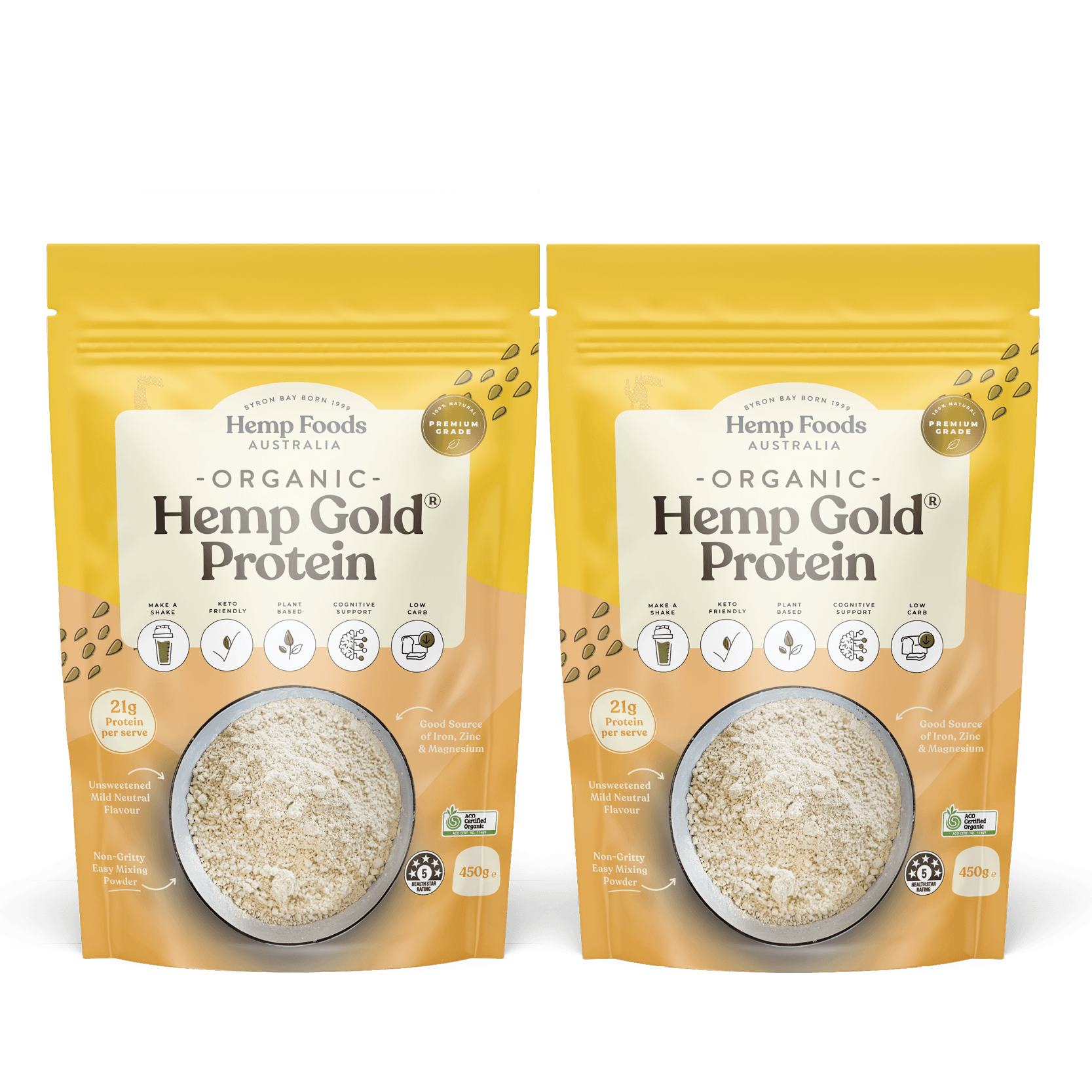 Organic Hemp Gold Protein Powder 450g Twin Pack - 2 x 450g Pouches - Hemp Foods Australia