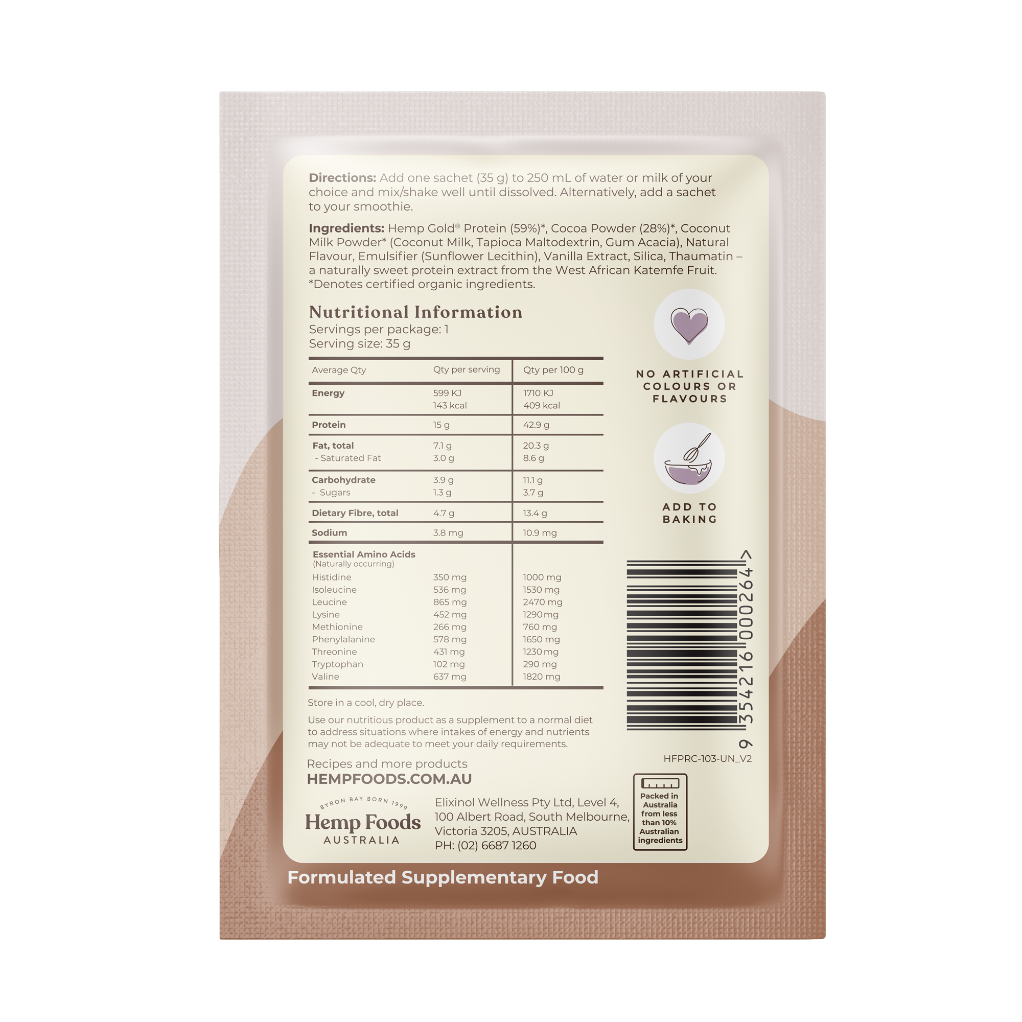 Organic Hemp Protein Chocolate - 7 x 35g Sachet
