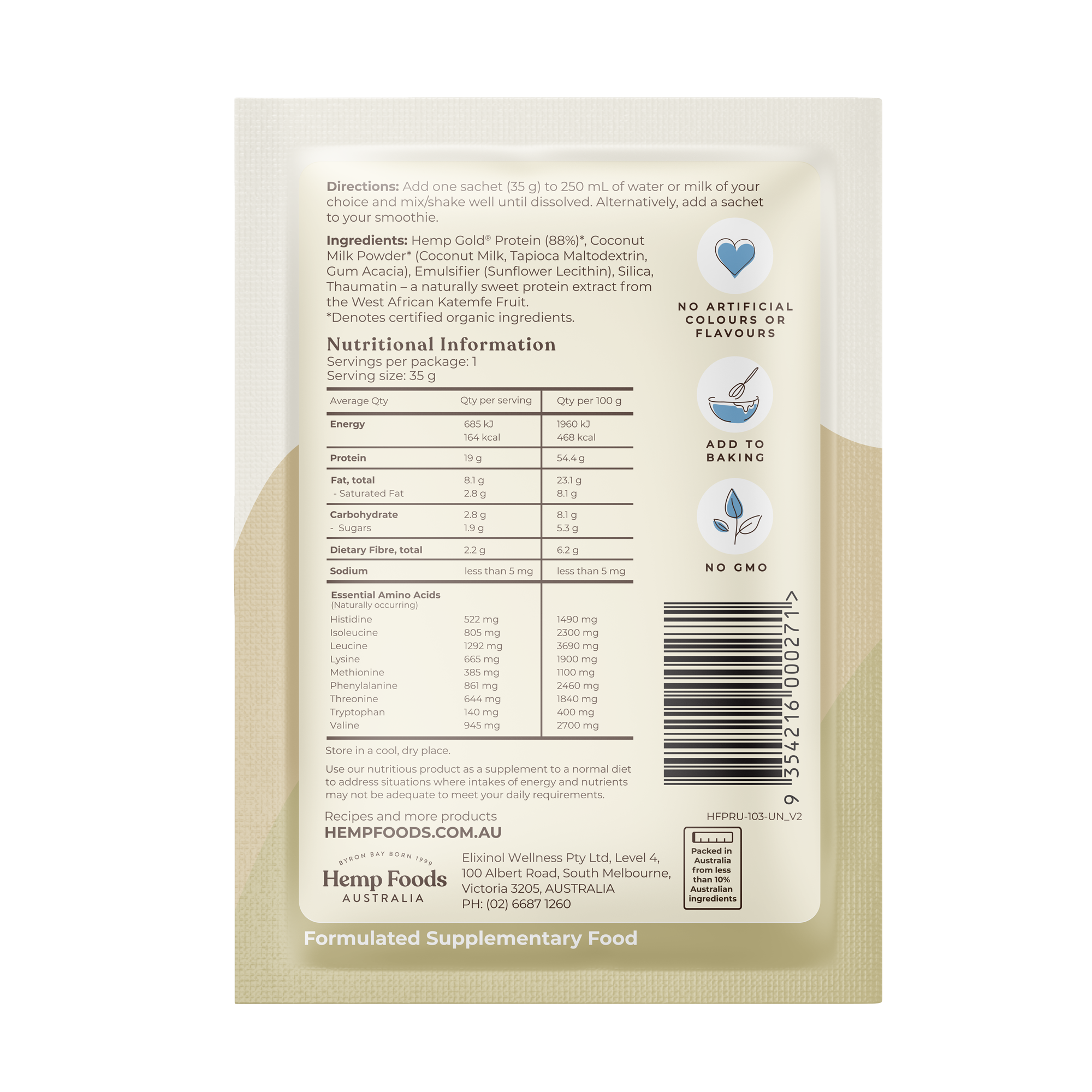 Organic Hemp Protein Natural - 7 x 35g Sachet