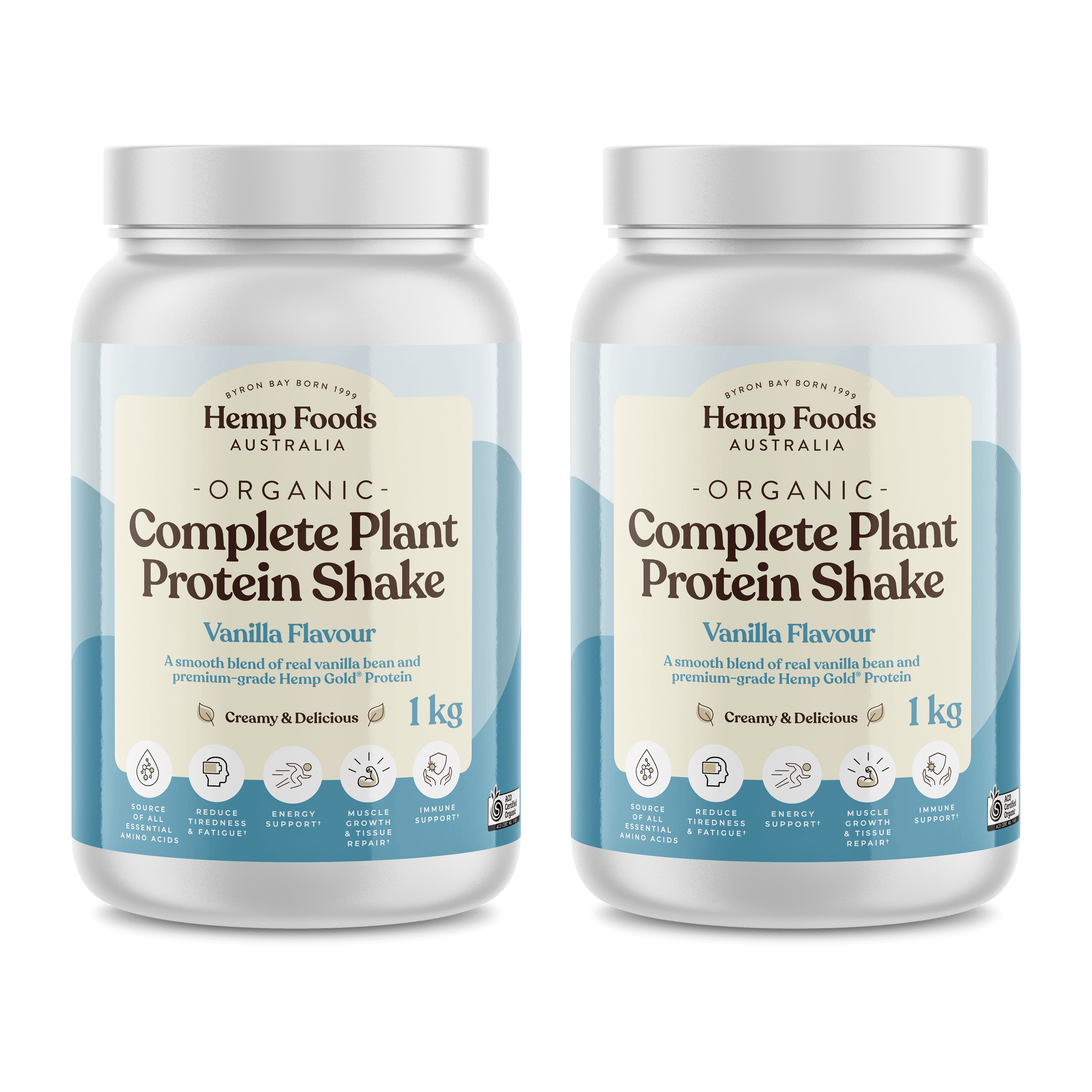 Complete Plant Protein Shake Vanilla - 2 x 1KG Tubs - Hemp Foods Australia