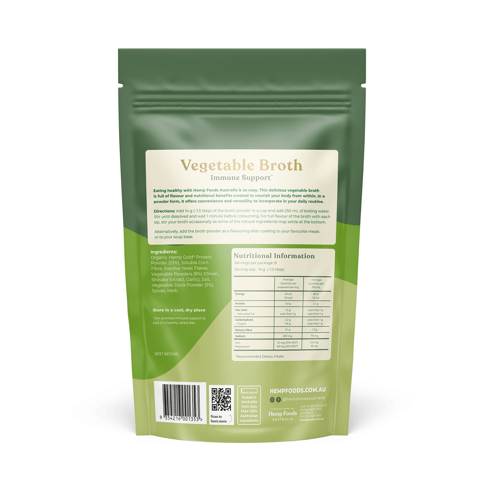 Vegetable Broth - 112g - Hemp Foods Australia