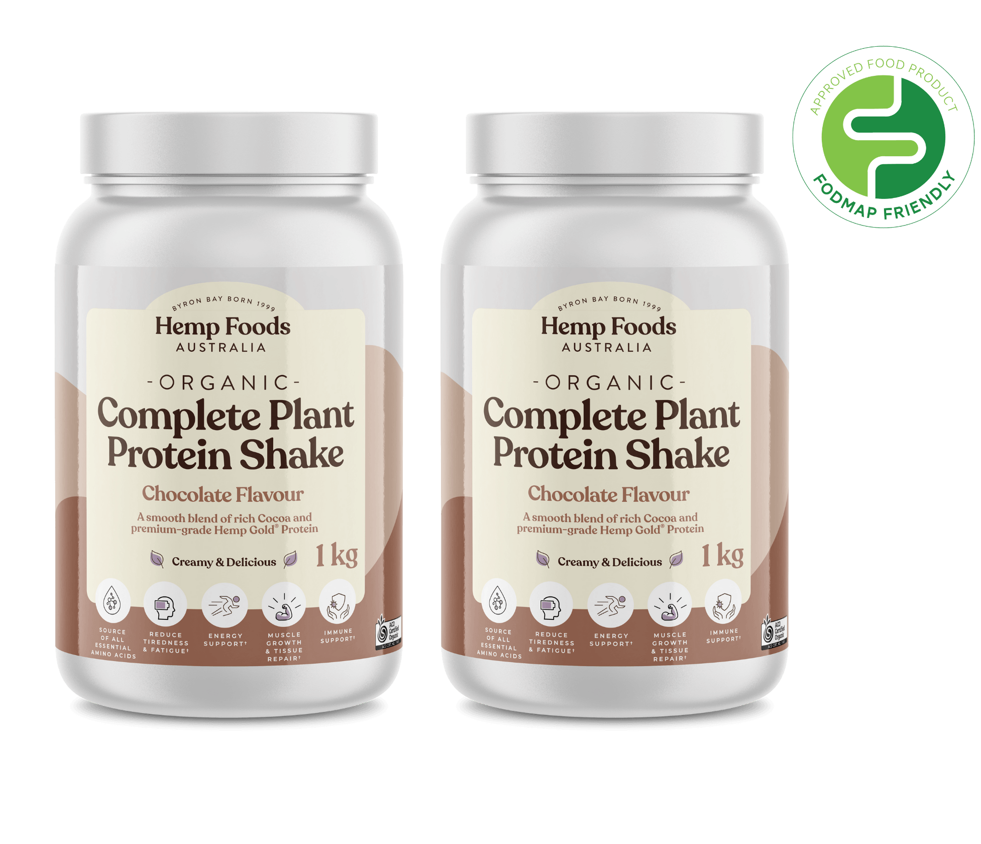 Complete Plant Protein Shake Chocolate - 2 x 1KG Tubs - Hemp Foods Australia