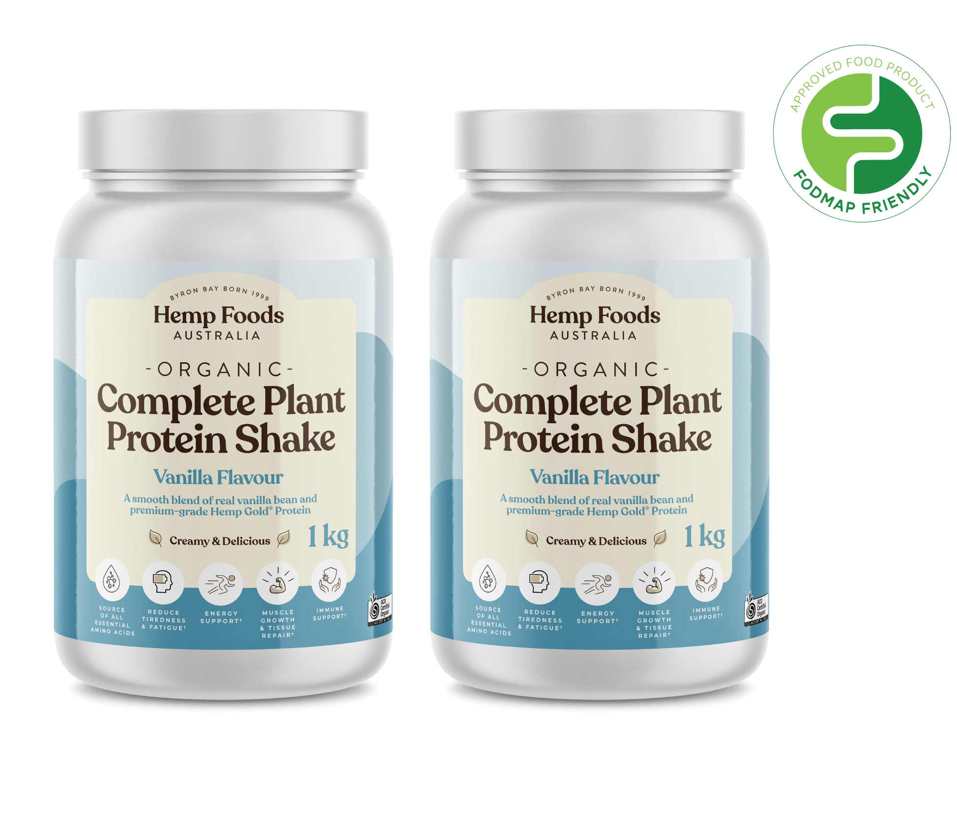 Complete Plant Protein Shake Vanilla - 2 x 1KG Tubs - Hemp Foods Australia