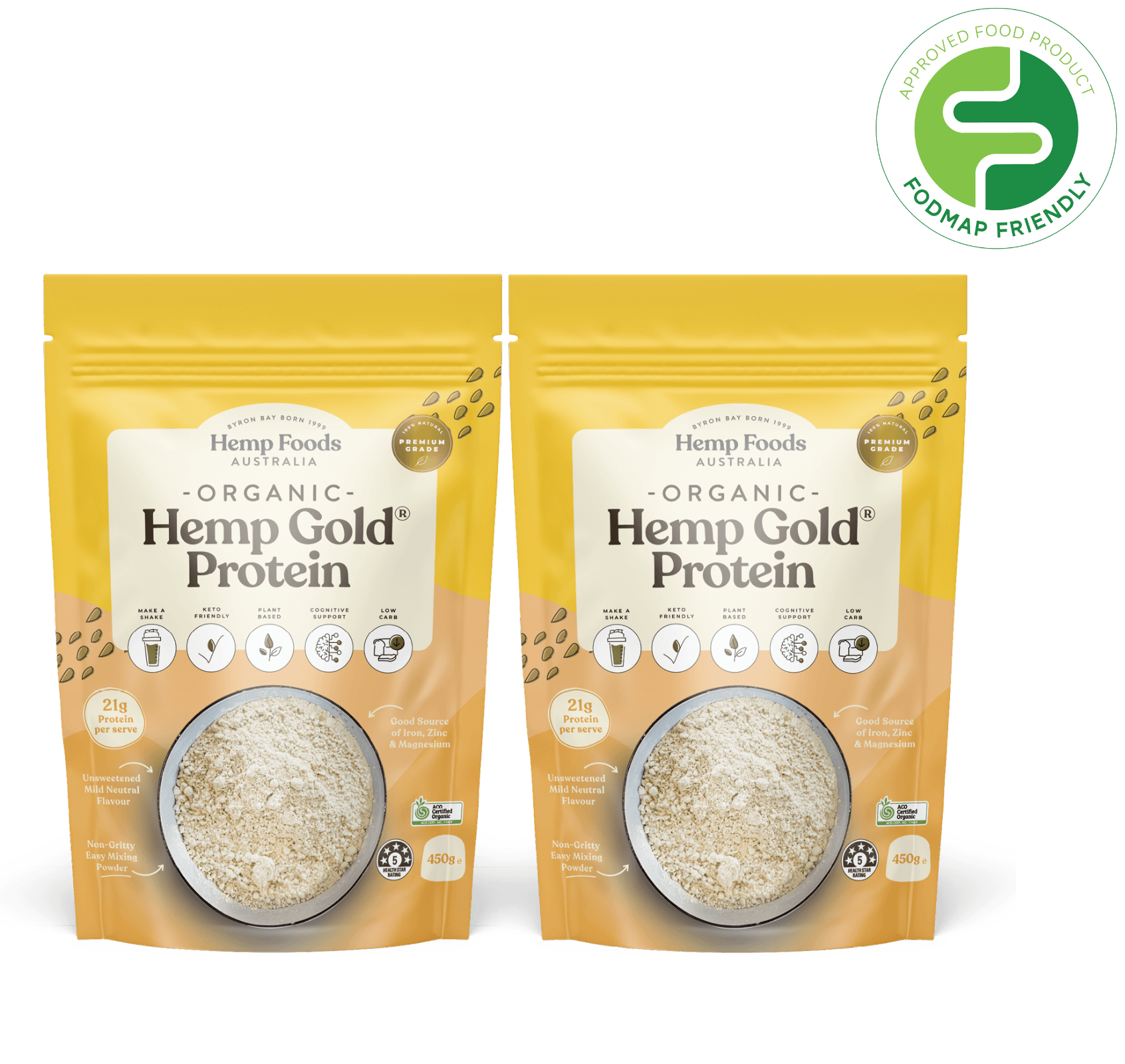 Organic Hemp Gold Protein Powder 450g Twin Pack - 2 x 450g Pouches - Hemp Foods Australia