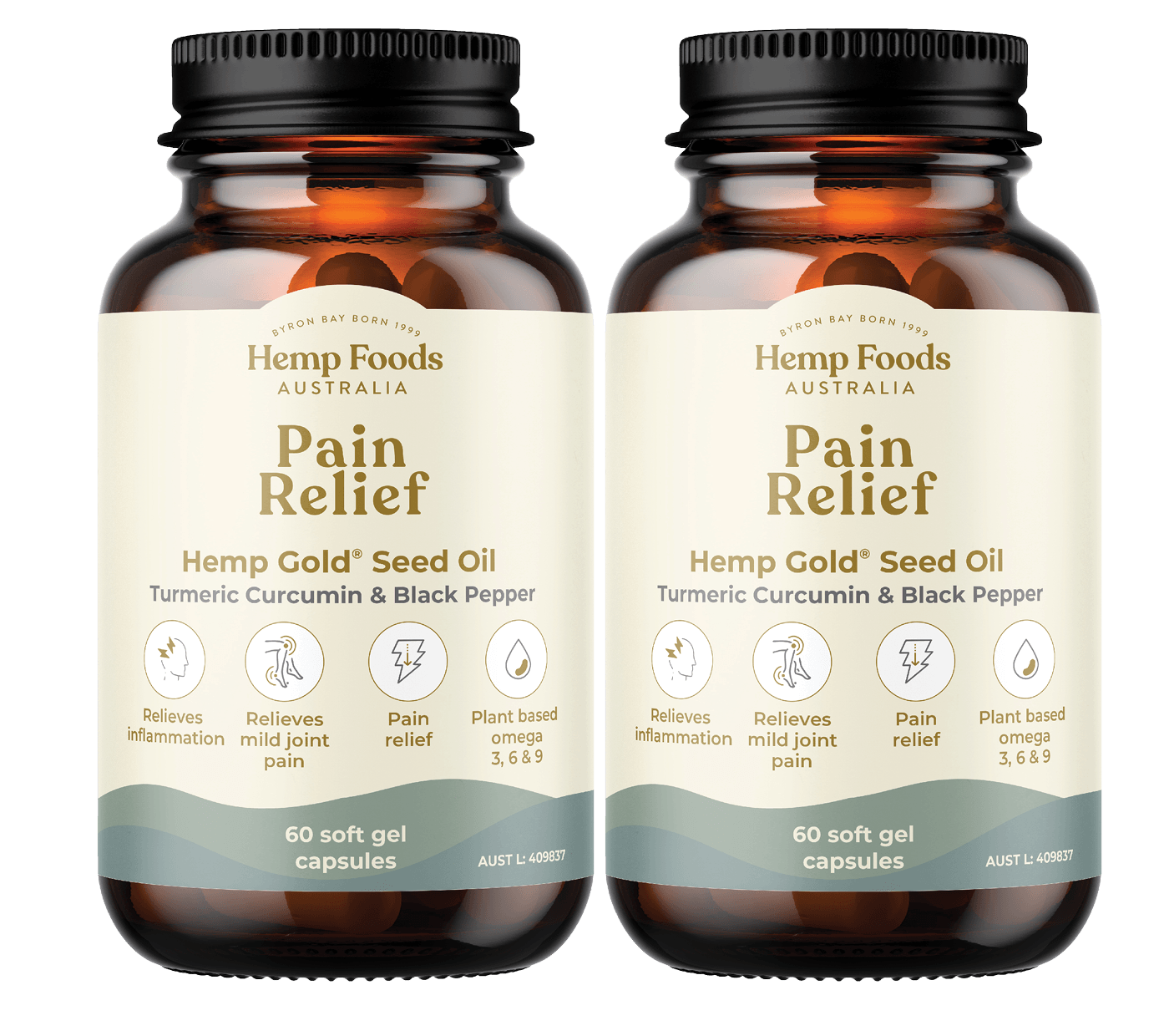 Pain Relief Capsules Pack - 2 x 60Caps Bottles - Hemp Foods Australia