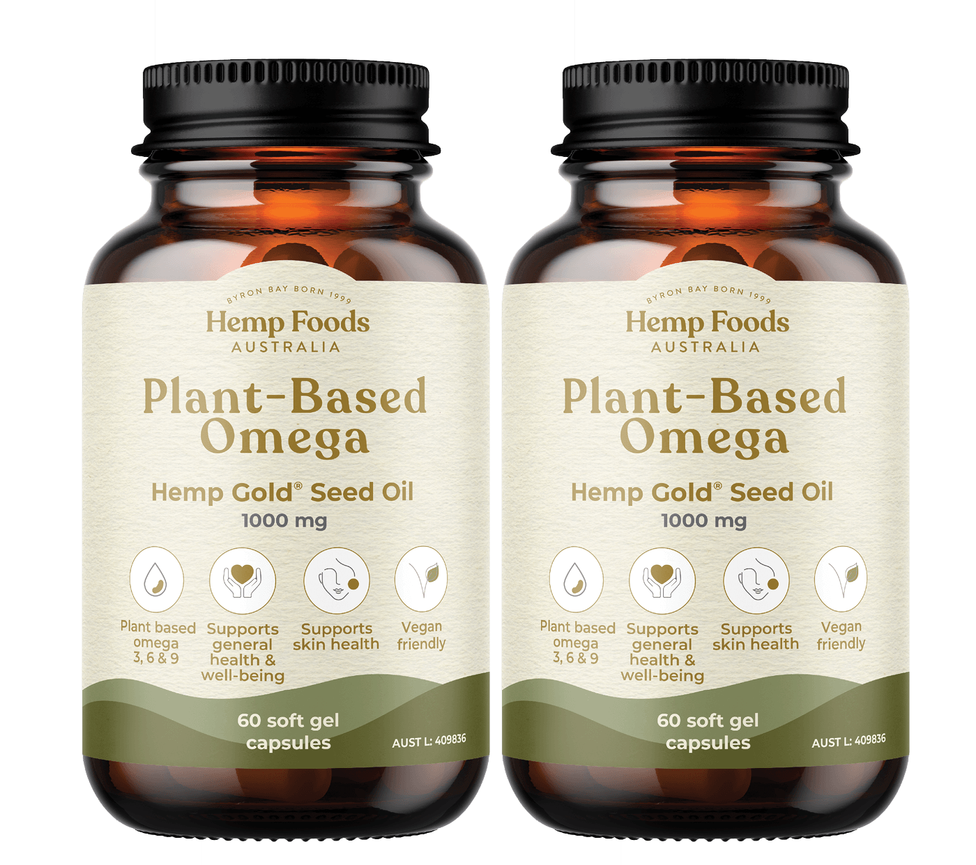 Plant-Based Omega Capsules Pack - 2 x 60Caps Bottles - Hemp Foods Australia