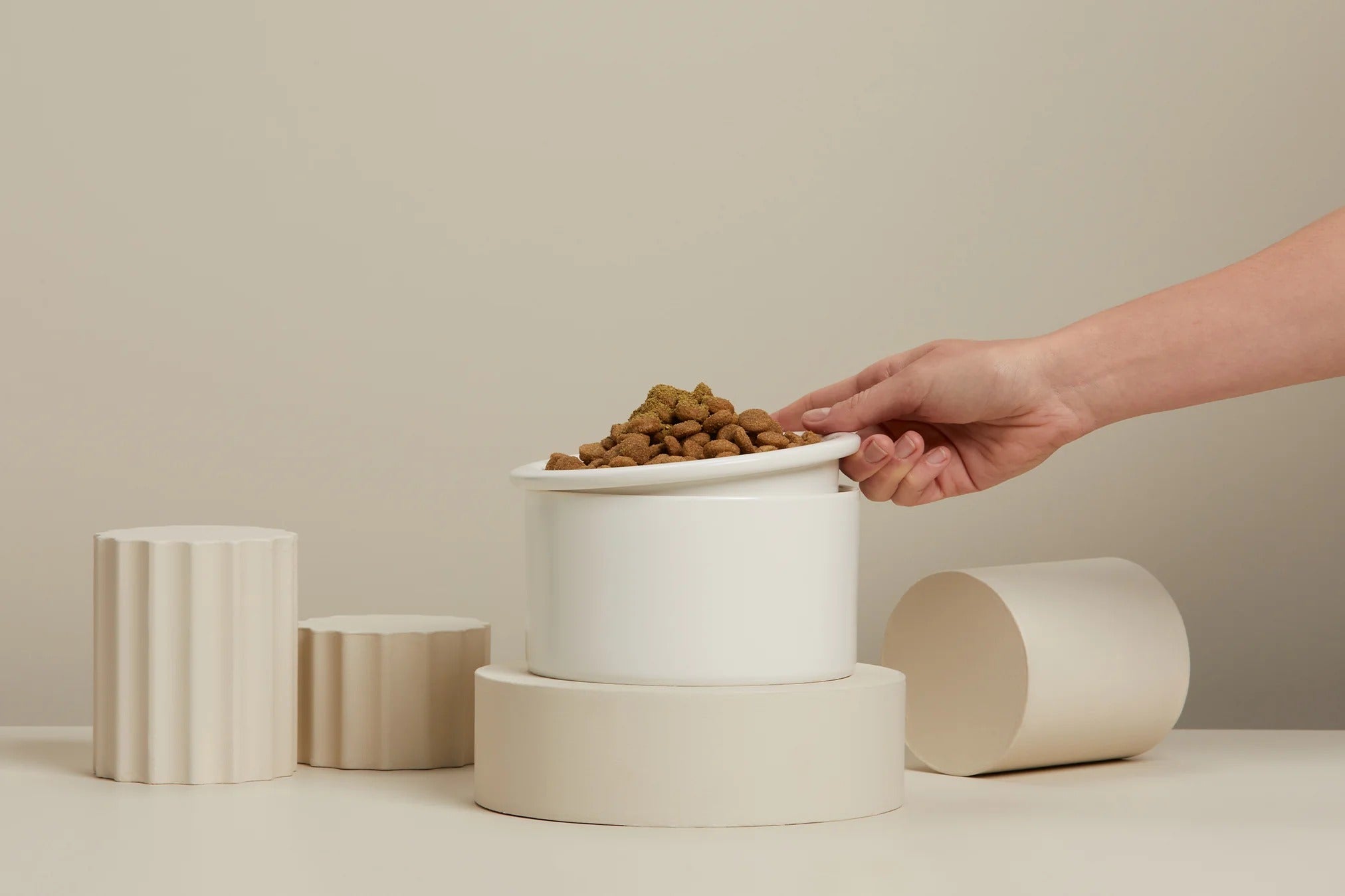 Dog Bowl Set with Mat - Grey & White