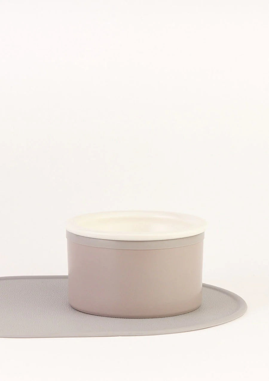 Dog Bowl Set with Mat - Grey & White