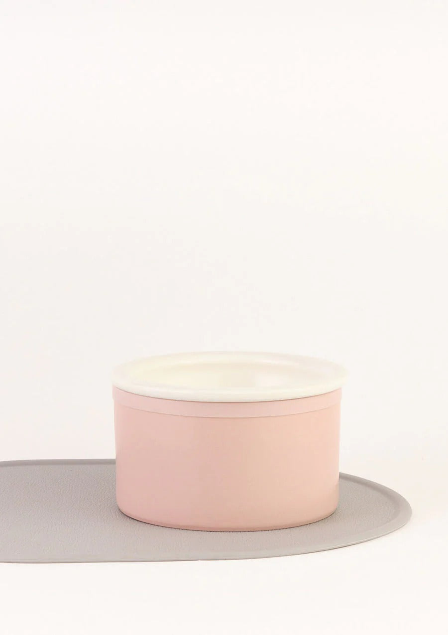 Dog Bowl Set with Mat - Pink & White