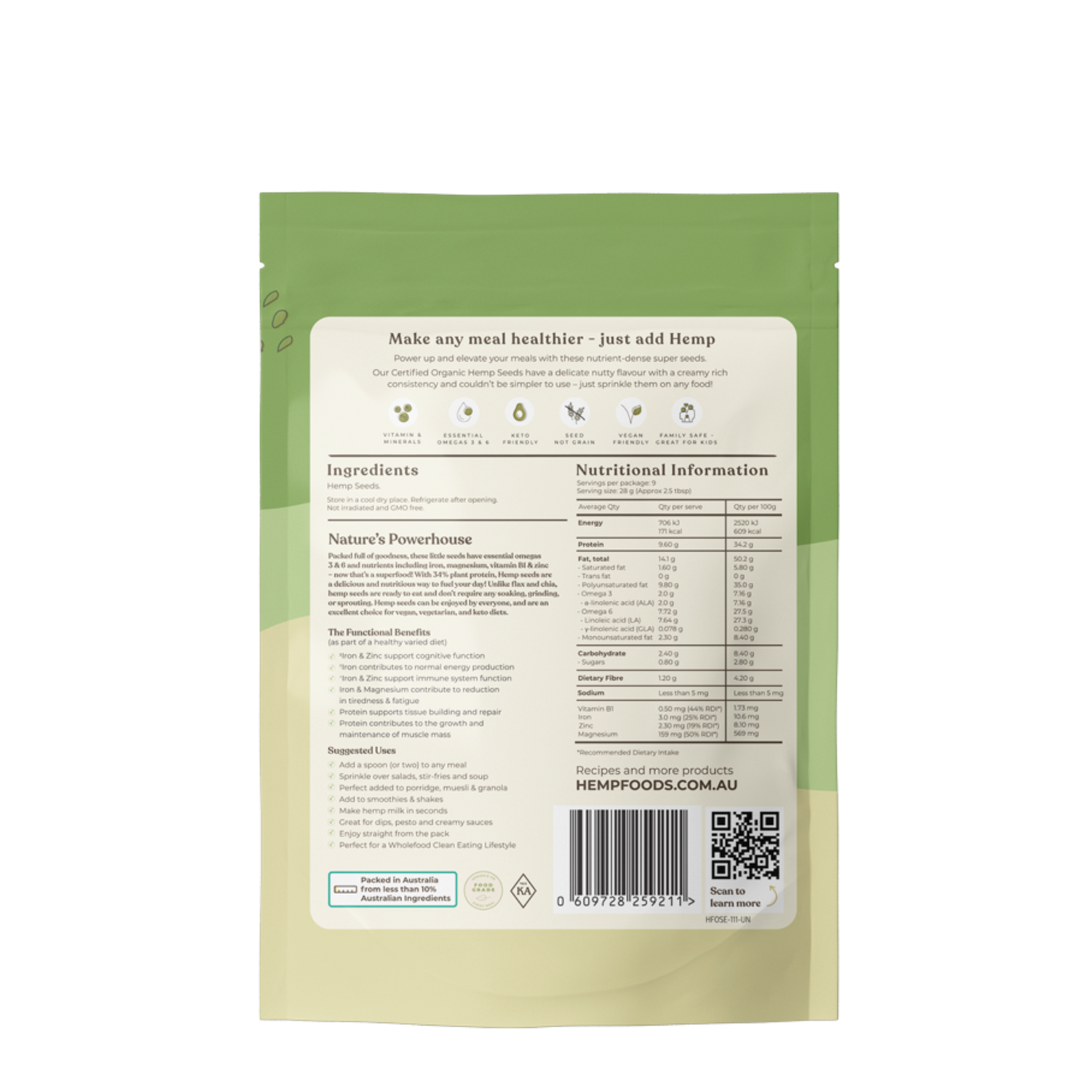 Organic Hulled Hemp Seeds - 250g
