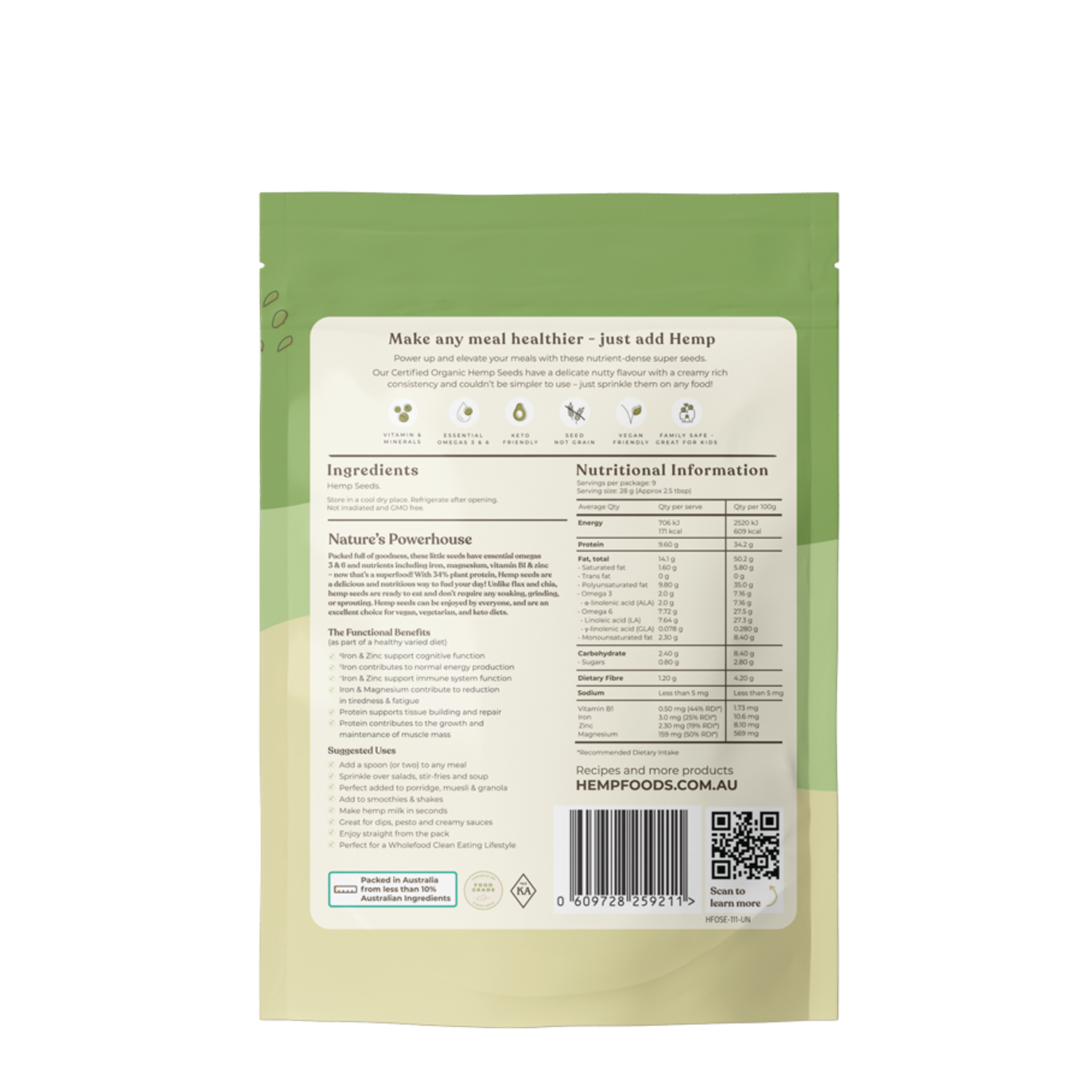 Organic Hulled Hemp Seeds - 250g
