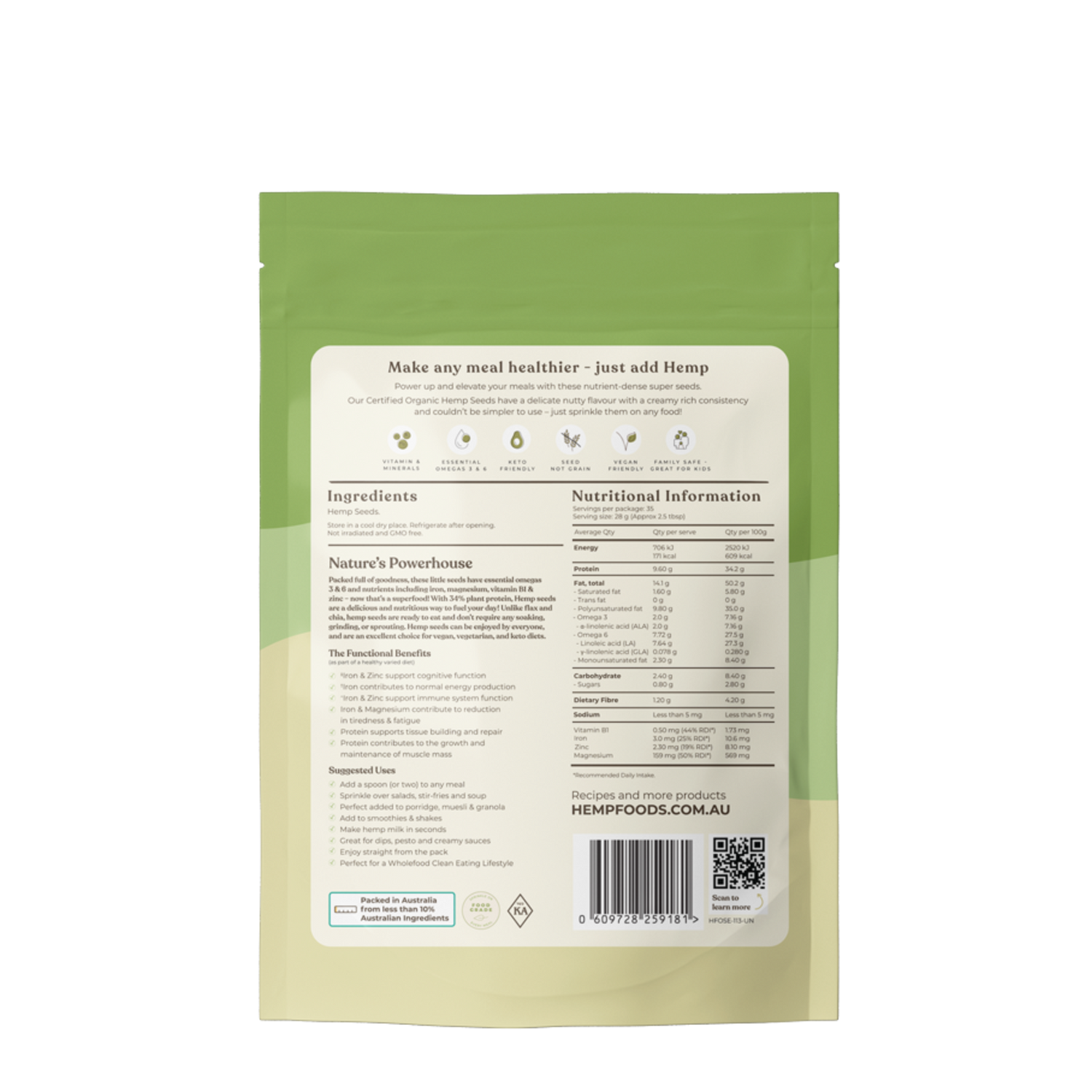 Organic Hulled Hemp Seeds - 1kg