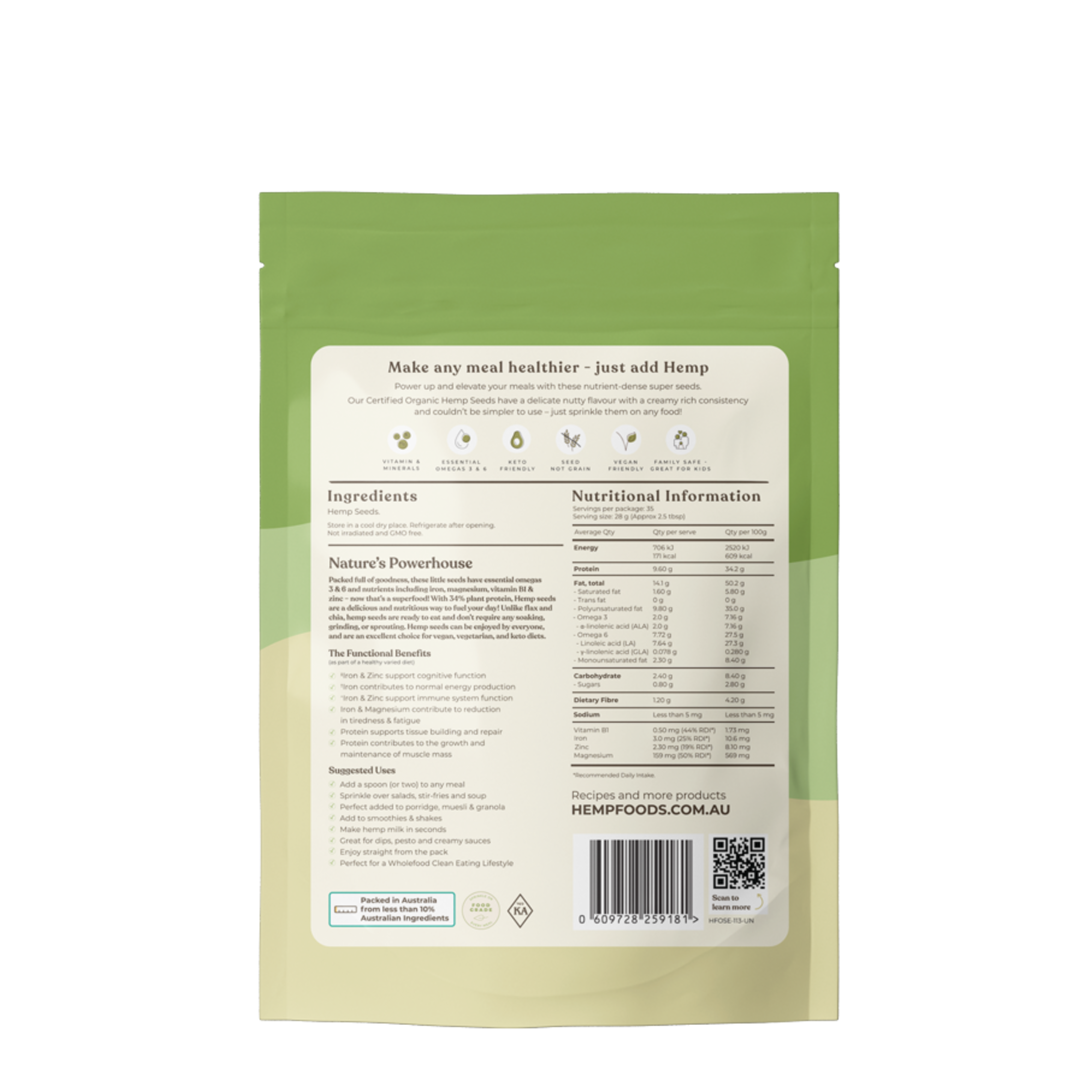 Organic Hulled Hemp Seeds - 1kg