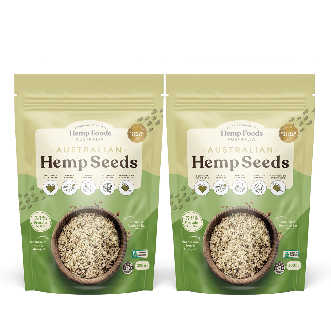 Australian Grown Hulled Hemp Seeds 200g Twin Pack - 2 x 200g Pouches