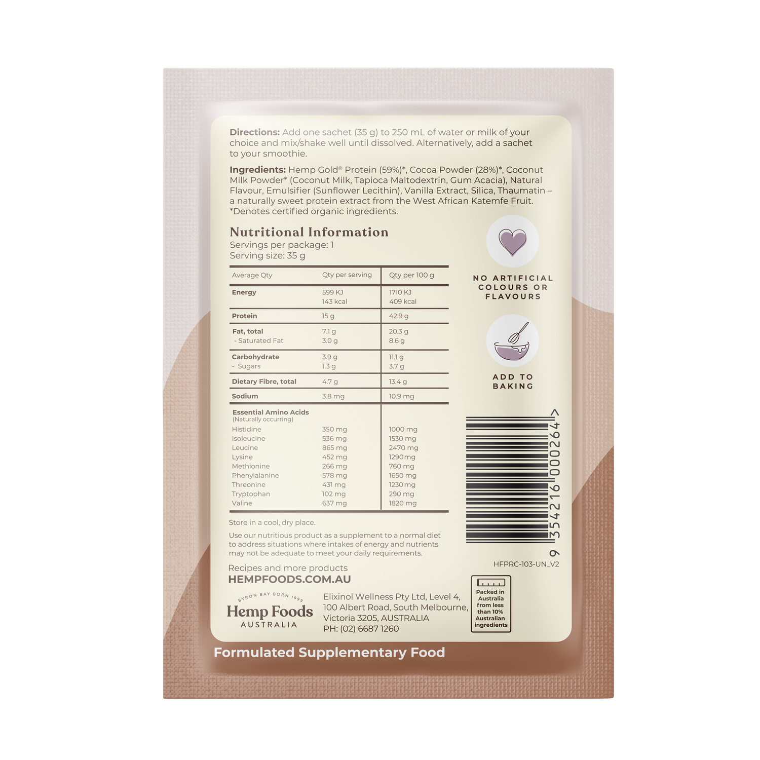 Organic Hemp Protein Chocolate - 7 x 35g Sachet