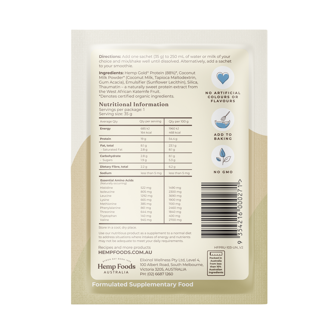 Organic Hemp Protein Natural - 7 x 35g Sachet