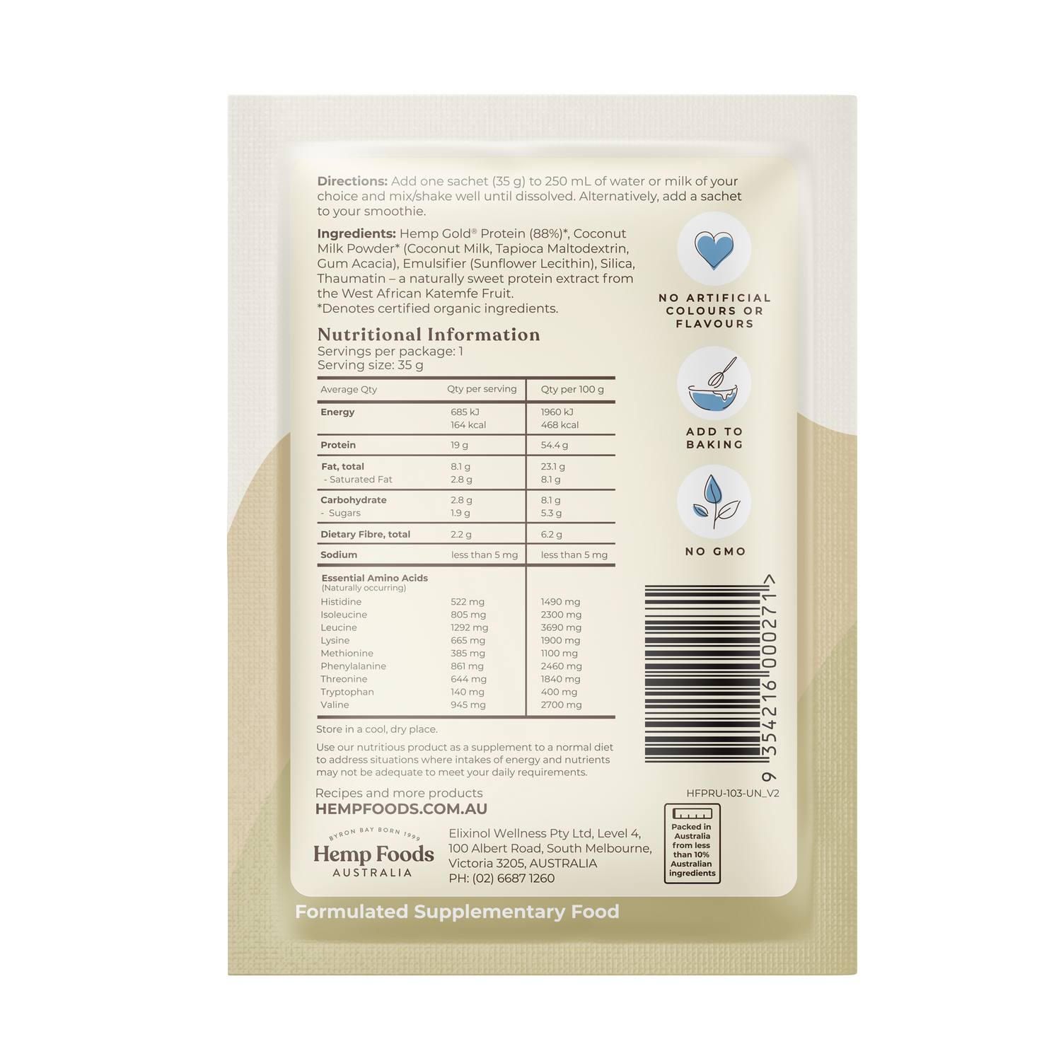 Organic Hemp Protein Natural - 7 x 35g Sachet
