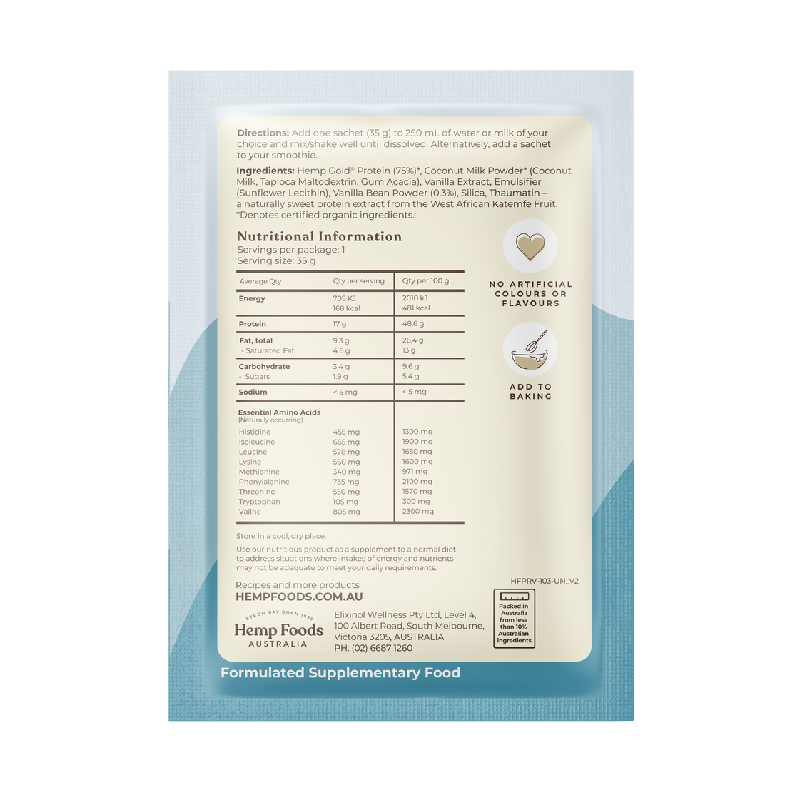 Organic Hemp Protein Vanilla - 7 x 35g Sachet