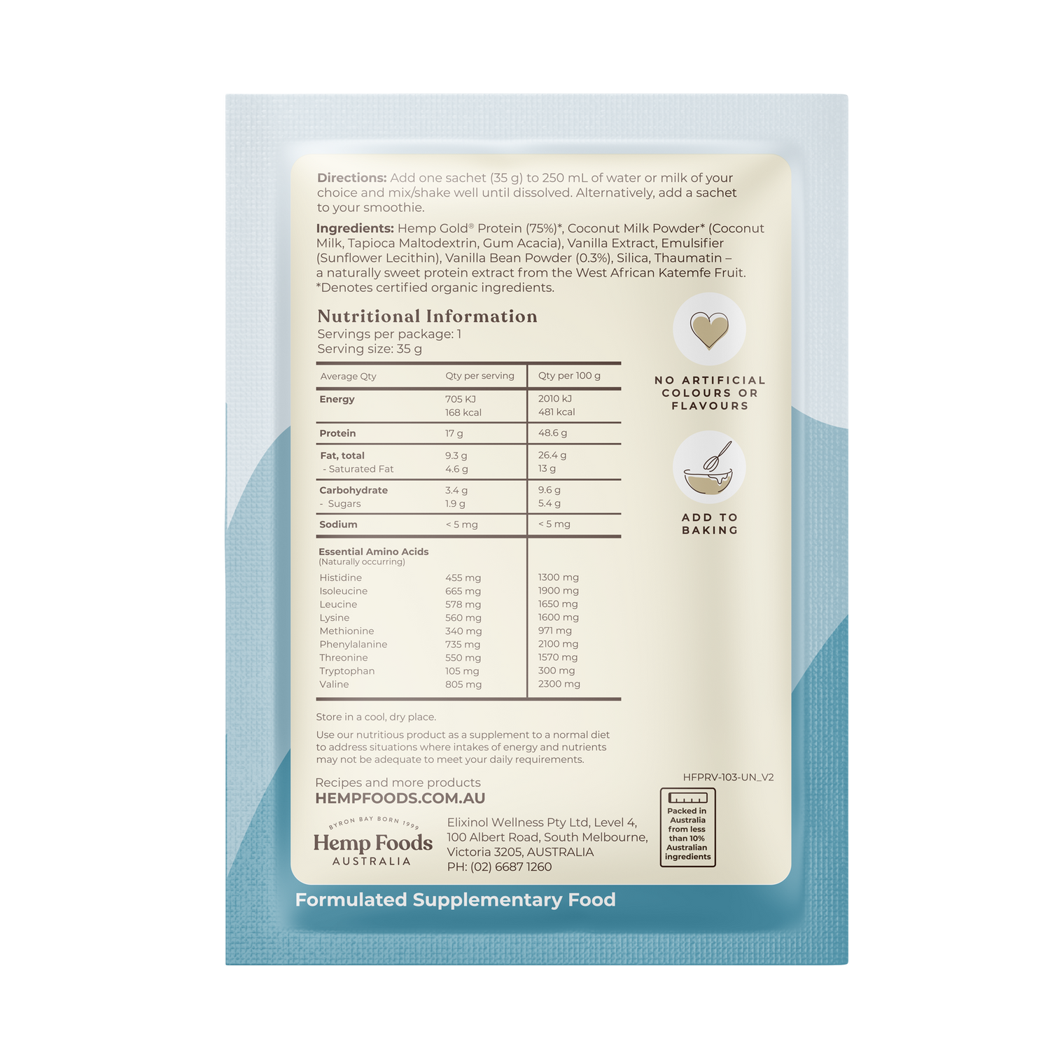 Organic Hemp Protein Vanilla - 7 x 35g Sachet