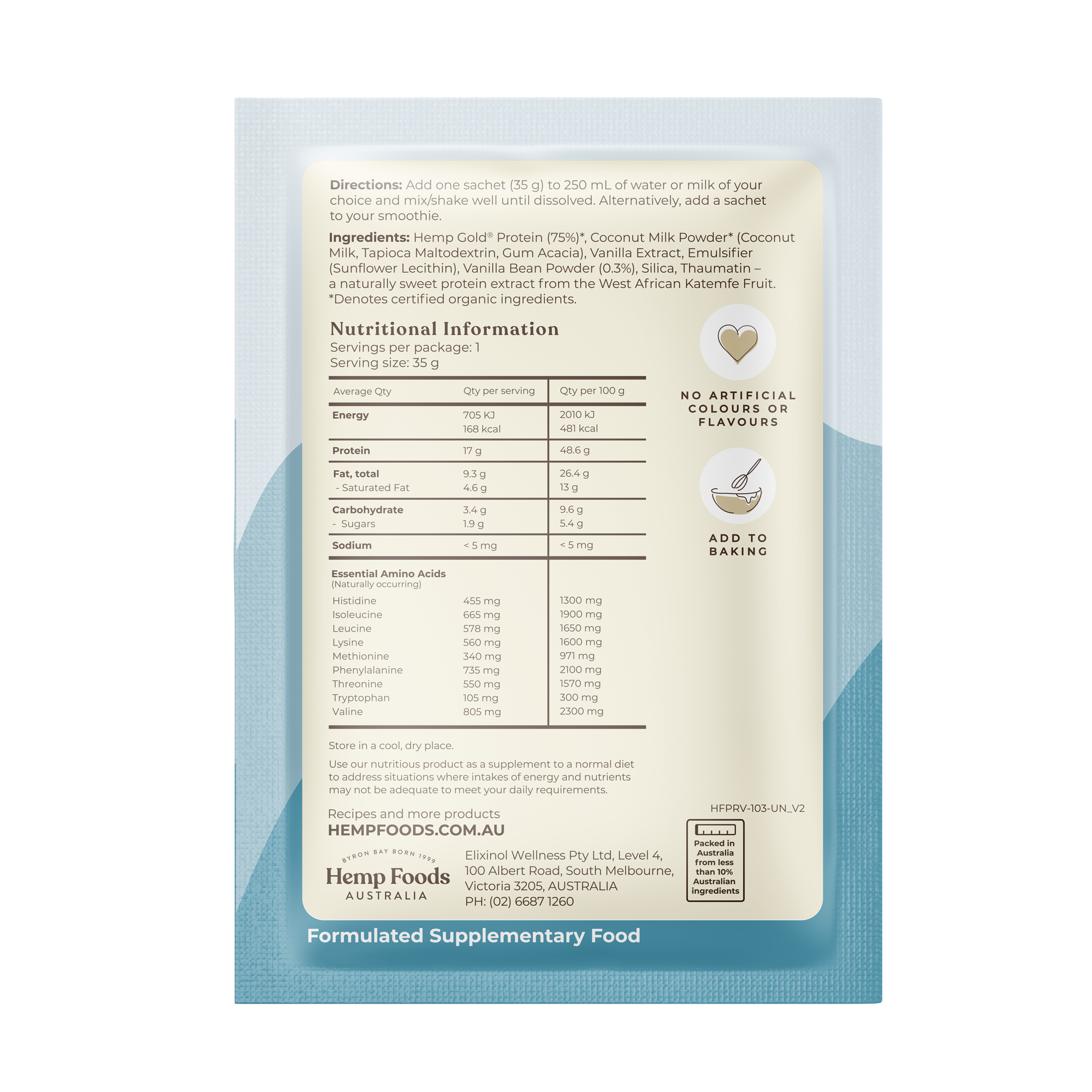 Organic Hemp Protein Vanilla - 7 x 35g Sachet