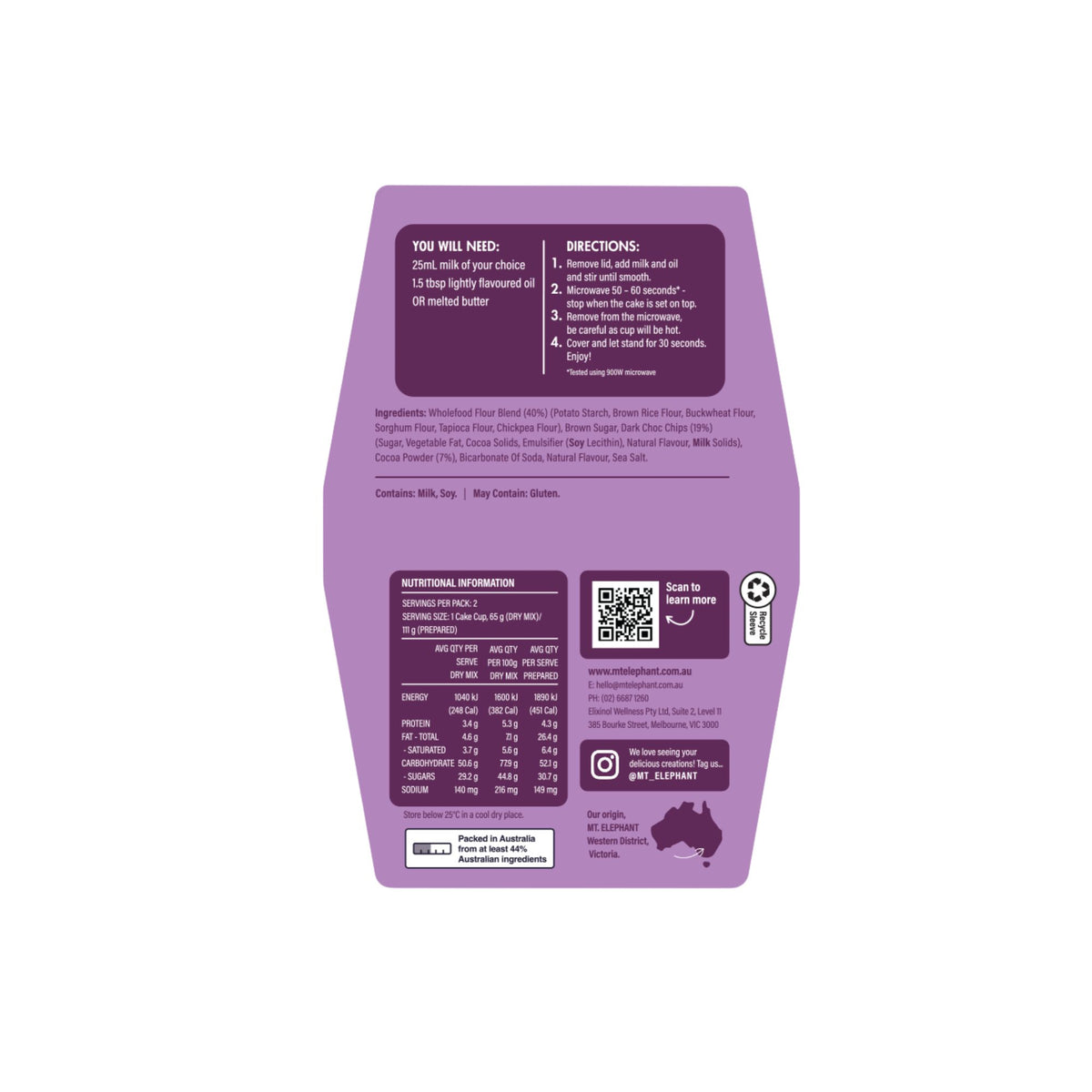 Wholefood Cake Pod Choc Fudge - 2 x 65g Cups