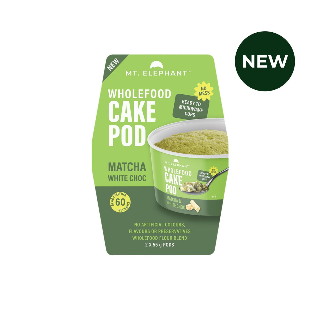 Wholefood Cake Pod Matcha White Choc - 2 x 55g Cups