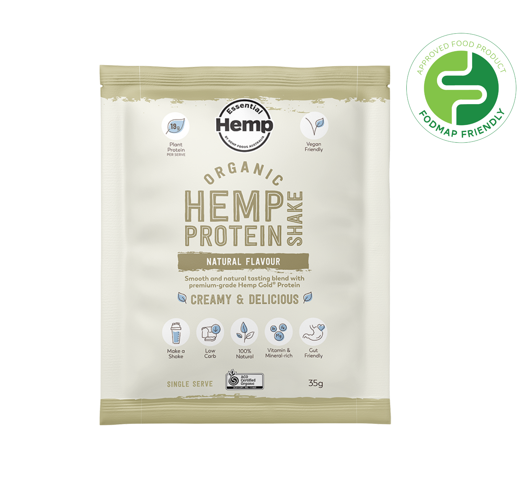 Organic Hemp Protein Natural 7 x 35g Sachet Hemp Foods Australia