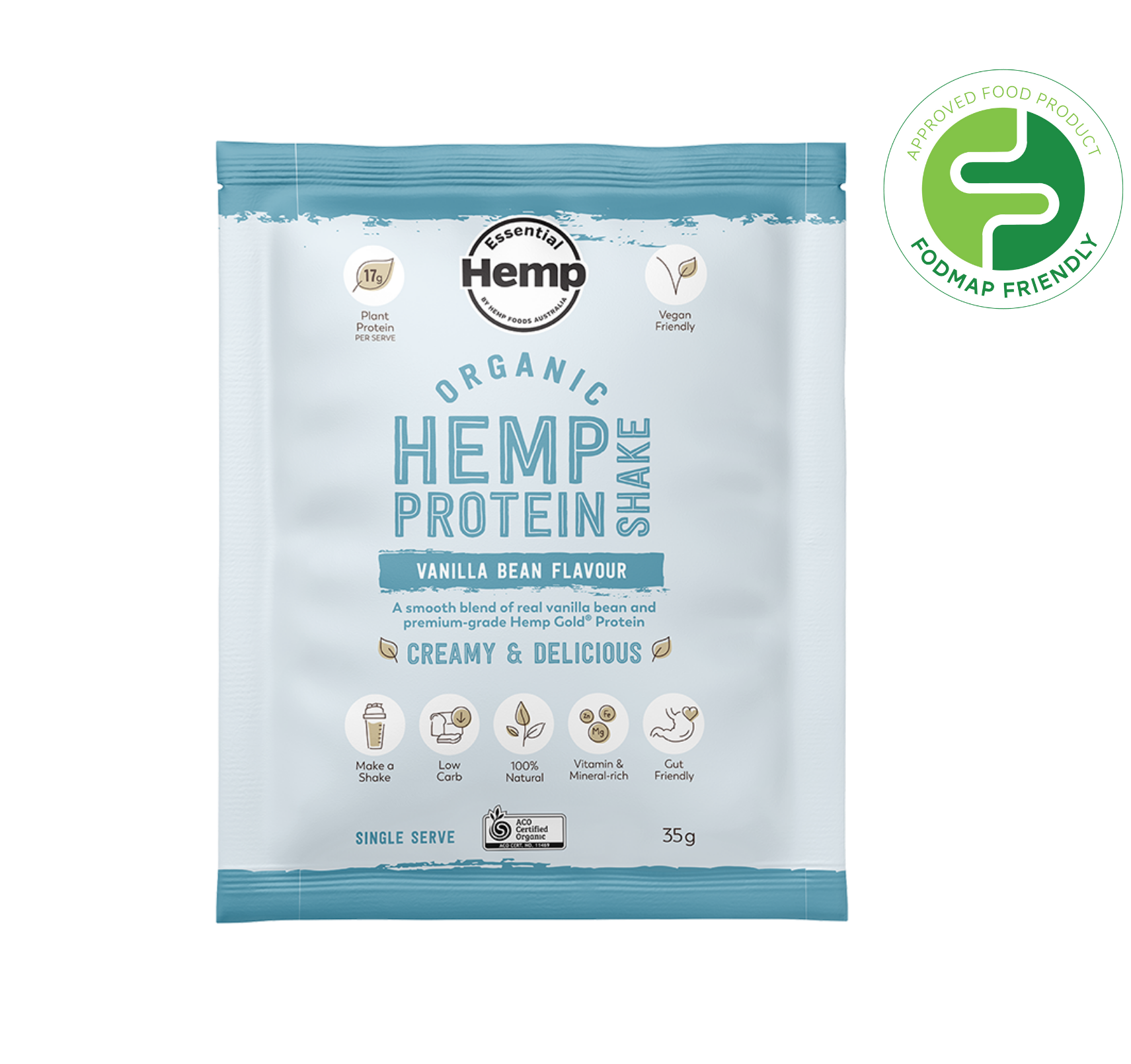 Organic Hemp Protein Vanilla 7 x 35g Sachet Hemp Foods Australia