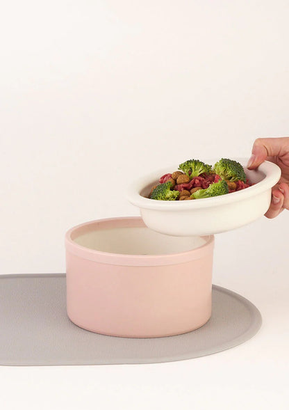 Dog Bowl Set with Mat - Pink &amp; White